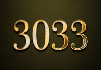 Old gold effect of 3033 number with 3D glossy style Mockup.	