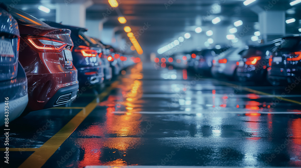 Poster smart parking system in a bustling urban area, using iot sensors to find available spots and directi