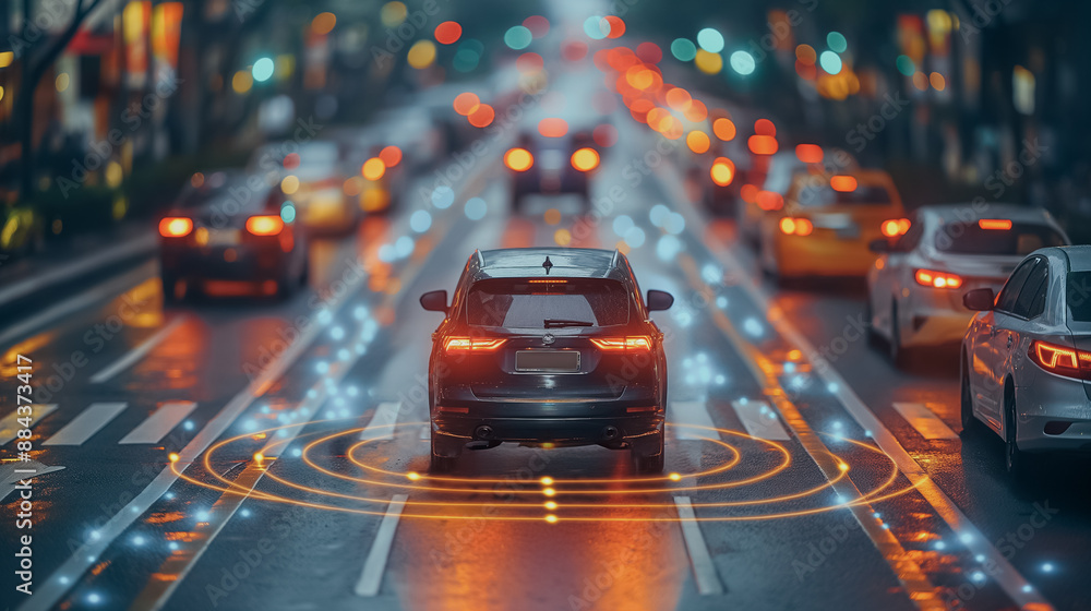 Poster advanced smart parking system in a busy city, leveraging iot sensors to locate open spots and direct