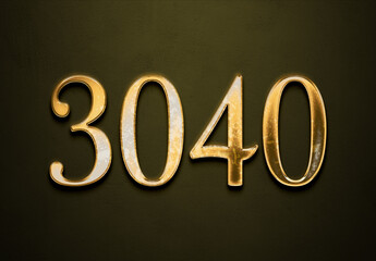 Old gold effect of 3040 number with 3D glossy style Mockup.	