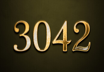 Old gold effect of 3042 number with 3D glossy style Mockup.	