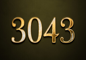 Old gold effect of 3043 number with 3D glossy style Mockup.	