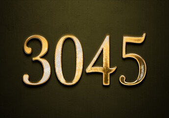 Old gold effect of 3045 number with 3D glossy style Mockup.	