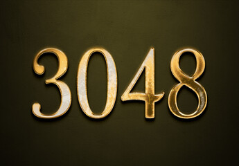 Old gold effect of 3048 number with 3D glossy style Mockup.	