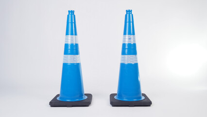Two Traffic cone in blue color isolated white background
