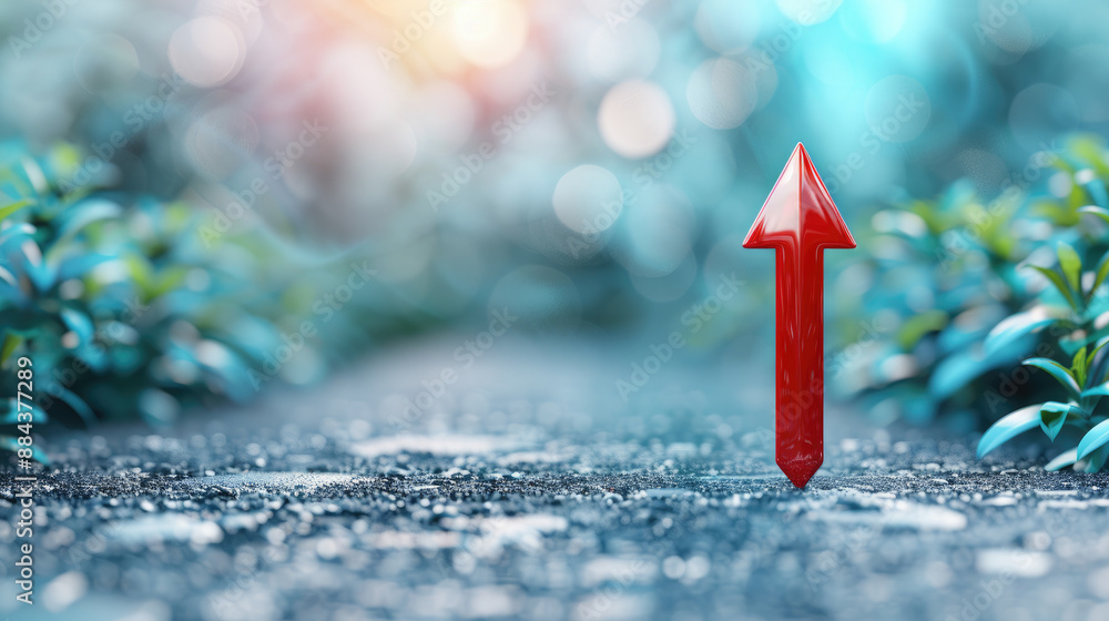 Poster motivation as a directional arrow for success, copy space, object focus, deep depth of field.