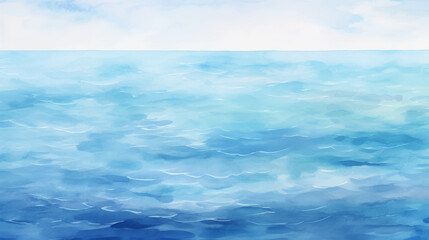 Fototapeta premium A serene and endless expanse of the ocean under a clear blue sky, painted in a delicate watercolor style that captures the calm and peaceful nature of the sea.