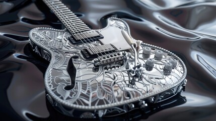 A high-end electric guitar with intricate detailing, set against a sleek backdrop.