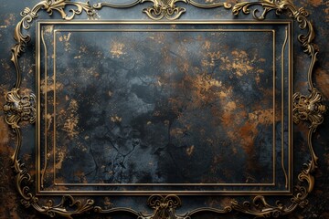 Elegant ornate playing card frame with vintage golden borders on textured dark background