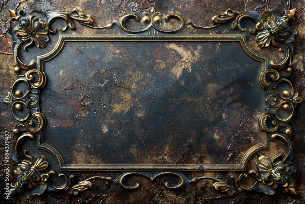 Poster ornate playing card frame with golden borders on textured background