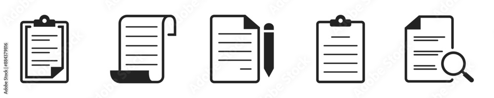 Poster document icon set. set of 5 outline icons related to document. linear icon collection. document or f