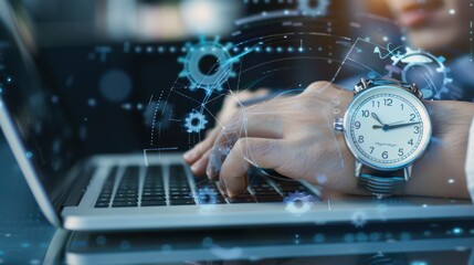 Time management concept. Businessman use laptop to work planning for increases efficiency and reduces work time. Business project planning. 