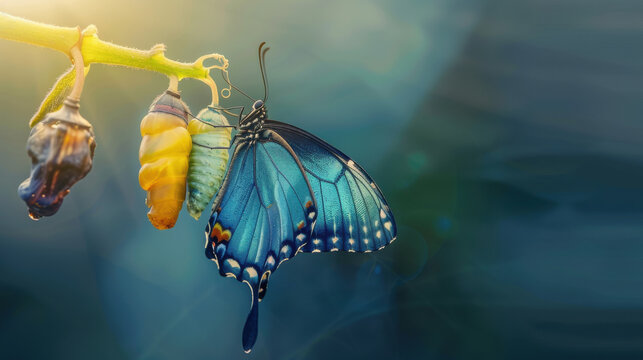 A butterfly emerging from its chrysalis, symbolizing transformation and new beginnings