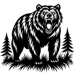 illustration of a bear,animal, vector, tiger, head,The bear is standing stoically, illustration, wild, tattoo, black, mammal, wolf, 