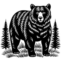 illustration of a bear,animal, vector, tiger, head,The bear is standing stoically, illustration, wild, tattoo, black, mammal, wolf, 