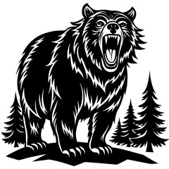 illustration of a bear,animal, vector, tiger, head,The bear is standing stoically, illustration, wild, tattoo, black, mammal, wolf, 