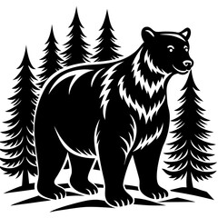 Obraz premium illustration of a bear,animal, vector, tiger, head,The bear is standing stoically, illustration, wild, tattoo, black, mammal, wolf, 