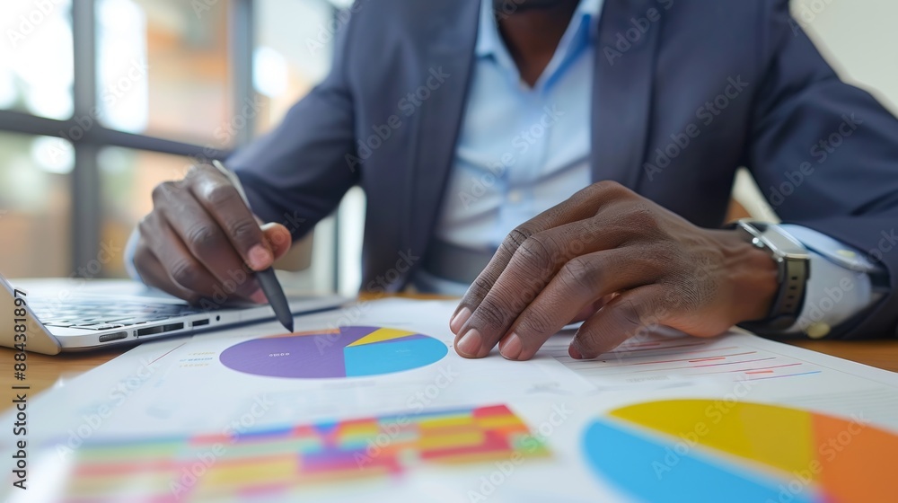 Poster a financial advisor discussing investment portfolio diversification using a pie chart.