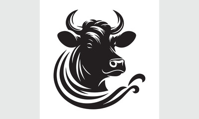 cow head, cow head black vector animal shape, silhouette print wildlife illustration