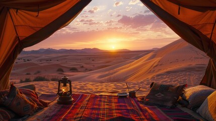 Fototapeta premium a glamping adventure in the Sahara Desert, Morocco, with camel rides, desert picnics, and nights spent under the stars in luxury tents