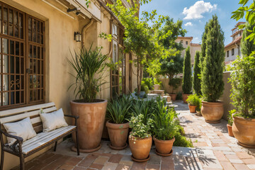 Fototapeta premium Tranquil Mediterranean Courtyard.