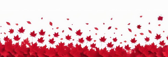 Naklejka premium Banner Abstract flowing waves with red maples on white background with beautiful bokeh and with copy space 