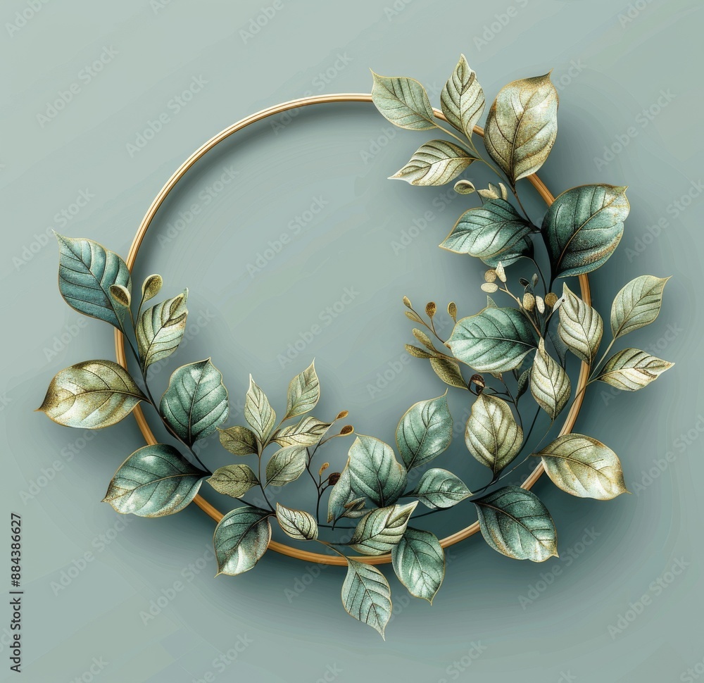 Poster elegant round floral frame with empty center for text on a green background