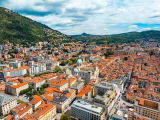 Obraz premium aerial photo with drone of the city of Como in Lado di Como in Italy spring