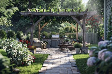 Escape to a tranquil retreat in your own backyard, complete with a charming pergola and inviting seating areas. Perfect for relaxation and entertainment.
