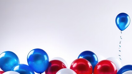 Abstract flowing waves with balloons on white background with beautiful bokeh and with copy space