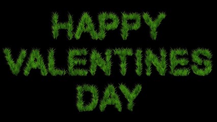 Happy Valentines Day text with green grass on plain black background