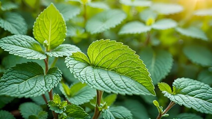 Close up of fresh green mint leaves.