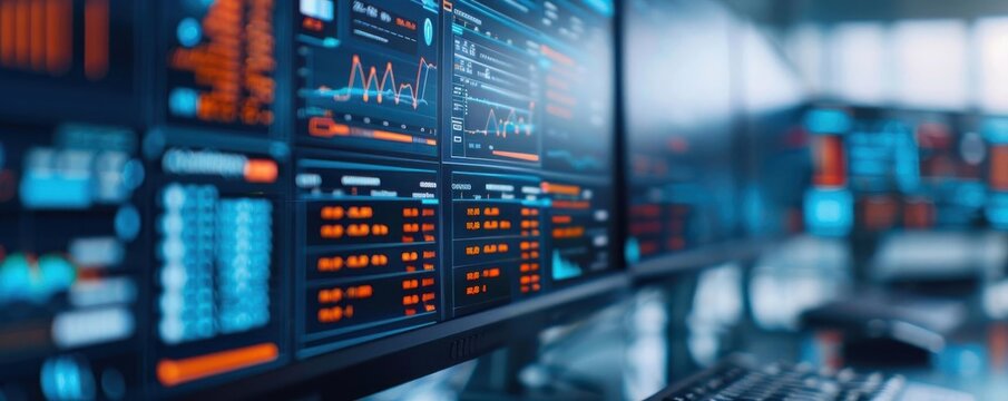 Closeup of computer screen displaying data and charts.