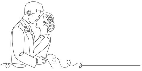 Wedding couple line art style vector illustration