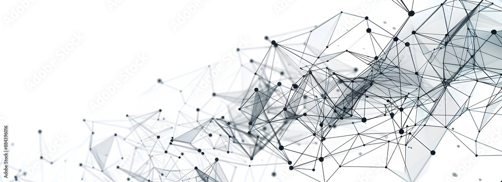 Poster abstract white background with low poly wireframe vector shapes of mesh and connections, futuristic 