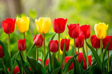 Fototapeta premium beautiful fresh red and yellow tulips flowers