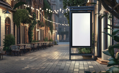 Blank advertising billboard on an empty street at night.