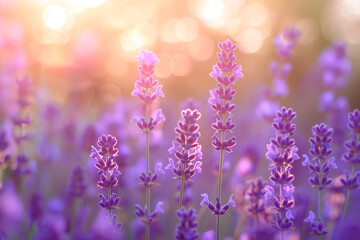 Fototapeta premium beautiful fragrant purple lavender flowers in full frame background