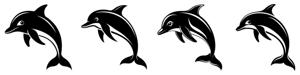 Dolphin icon. Black silhouette of a dolphin. Dolphin symbol. Vector illustration.