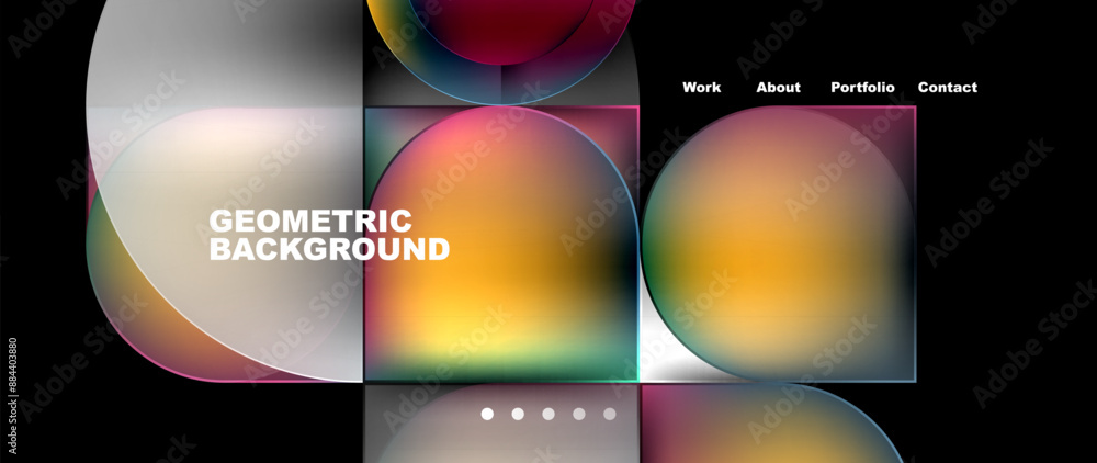 Poster Bright colorful squares with round elements minimal geometric background. Vector Illustration For Wallpaper, Banner, Background, Card, Book Illustration, landing page