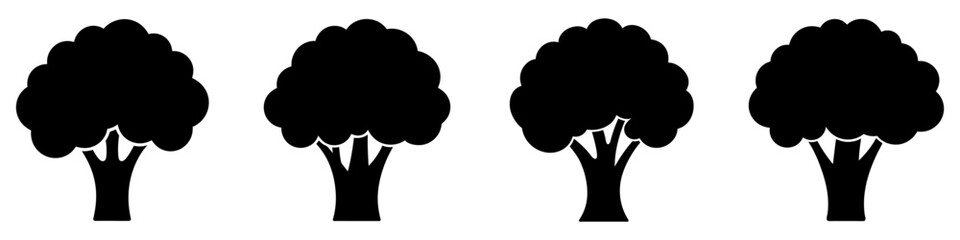 Broccoli icons set. Black silhouette of a broccoli. Broccoli symbol. Vector illustration.
