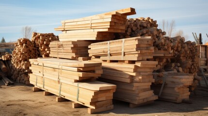 Construction materials stacked neatly on a job site. 