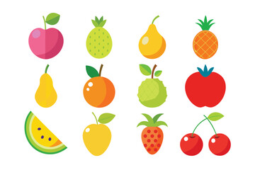 Set of colorful fruit icon illustration