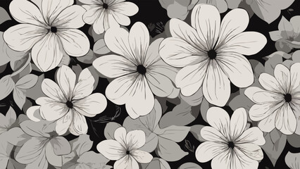 Simple monochrome two-color seamless pattern with flowers silhouette