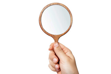 Person Holding Mirror in Hand PNG Isolated on Transparent Background