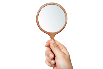 Person Holding Mirror in Hand PNG Isolated on Transparent Background