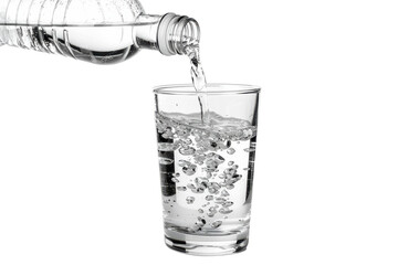 Crystal Clear Water Being Poured in a Glass from a water Bottle PNG Isolated on Transparent Background