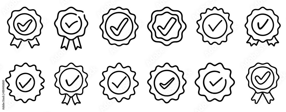 Poster quality icon. set of drawn quality marks with checkmark, representing reliability and quality. vecto