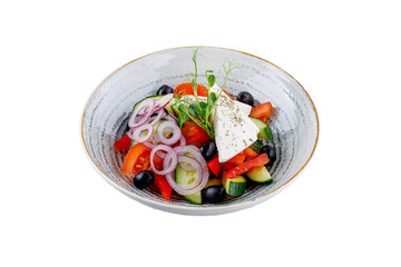 Top Selling, Best Salad with Vegetables and Feta Cheese on a White Background, Isolate, For Menu
