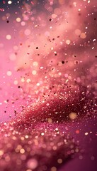 Shiny shining red sparkles, macro photo and blurred bokeh, background for Christmas, birthday and new year